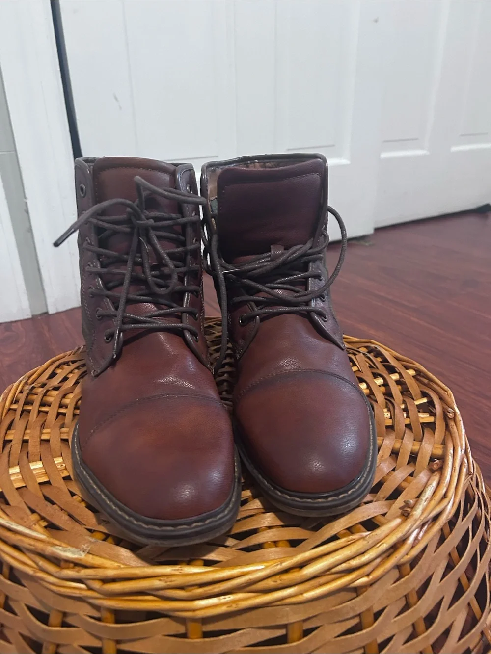 Steve Madden Men's Dark Brown Leather Lace-Up Cap-Toe Boots